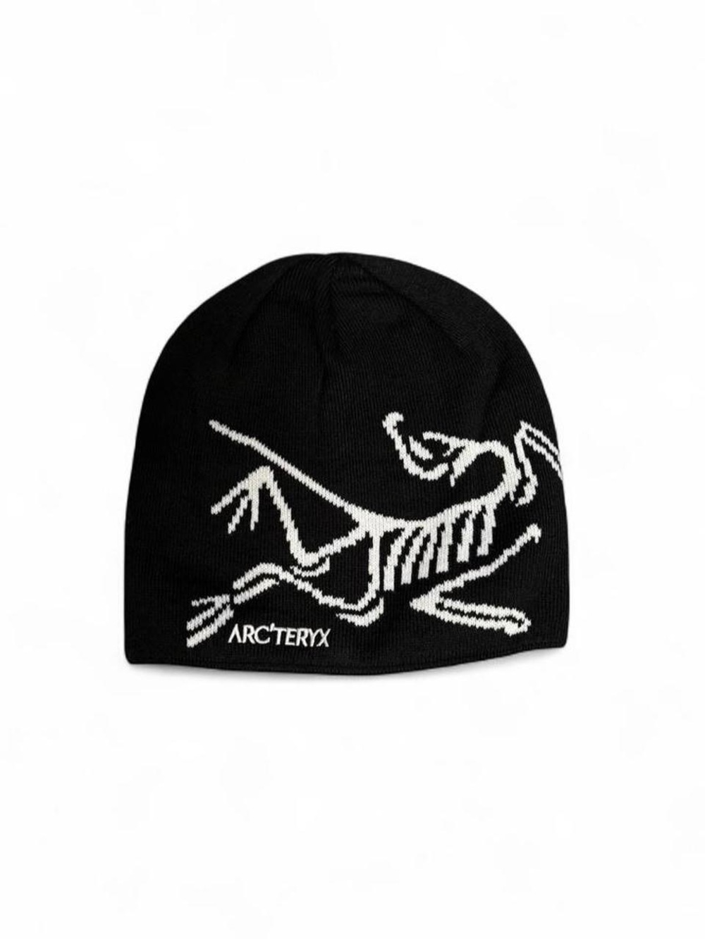 black and white arc bird head toque beanie